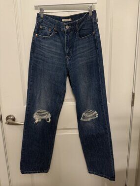 Levi's Low Pro Straight Jeans Size 29 Dark Wash Distressed Ripped Denim